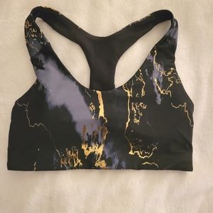 Old Navy Active Black, Grey, Gold Marbling Sports Bra, Size Large